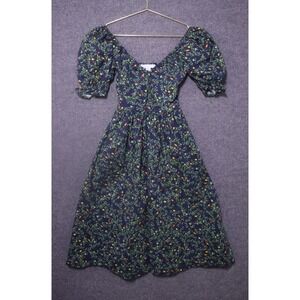 Hill House Dress Women XS Green Midnight Garden Midi Fruit Print Pockets EUC